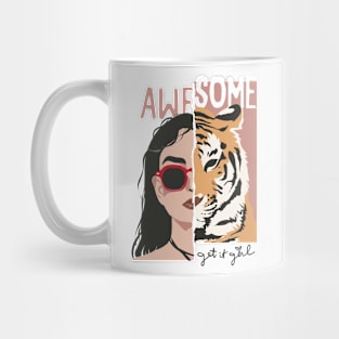 Awesome Get it Girl Retro Feminist Tiger Mug